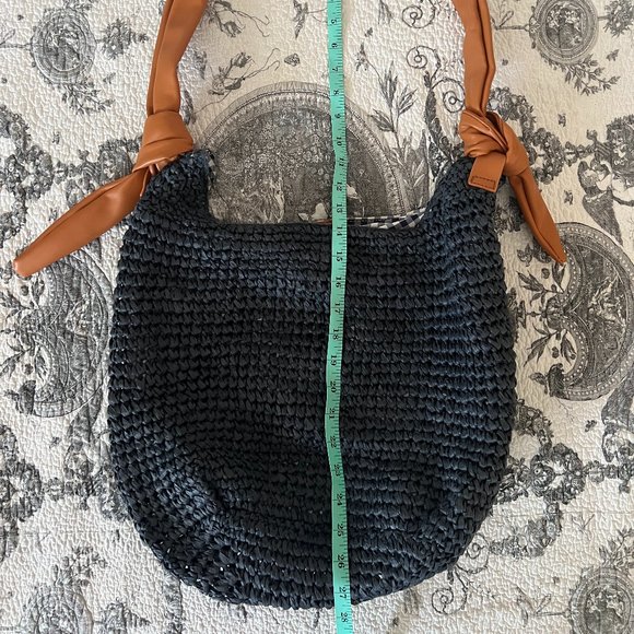 Antik Kraft - Midnight blue straw/paper boho bag with vegan leather handles - Picture 6 of 8